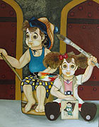 Pintorcitos y arlequín. Óleo/lienzo (90 x 120 cm)